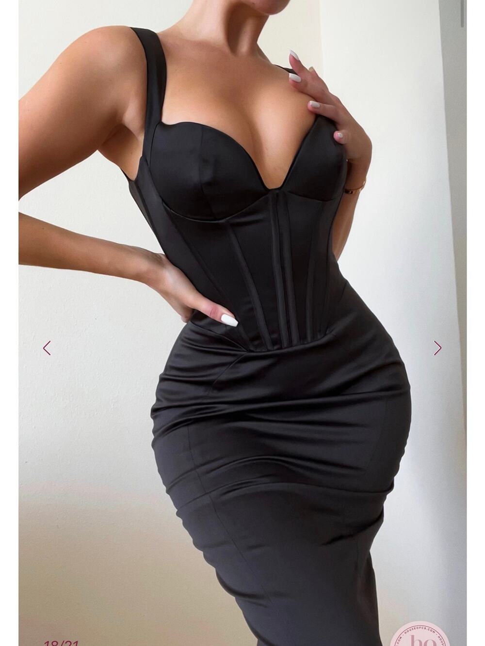 House of CB FIORELLA Black Satin Corset Midi Dress Size Small Feminine Sexy